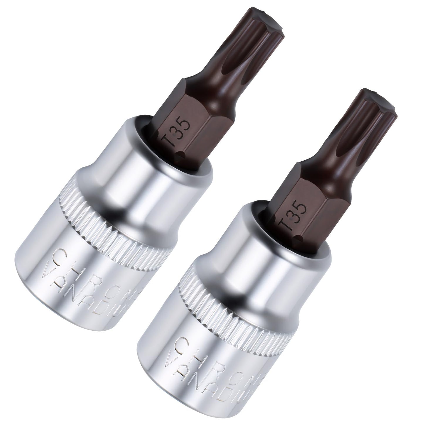 2-Piece T35 Torx Bit Socket Set, 3/8-Inch Drive, 2-Inch Length, S2 Steel Bits, Chrome Vanadium Steel Sockets
