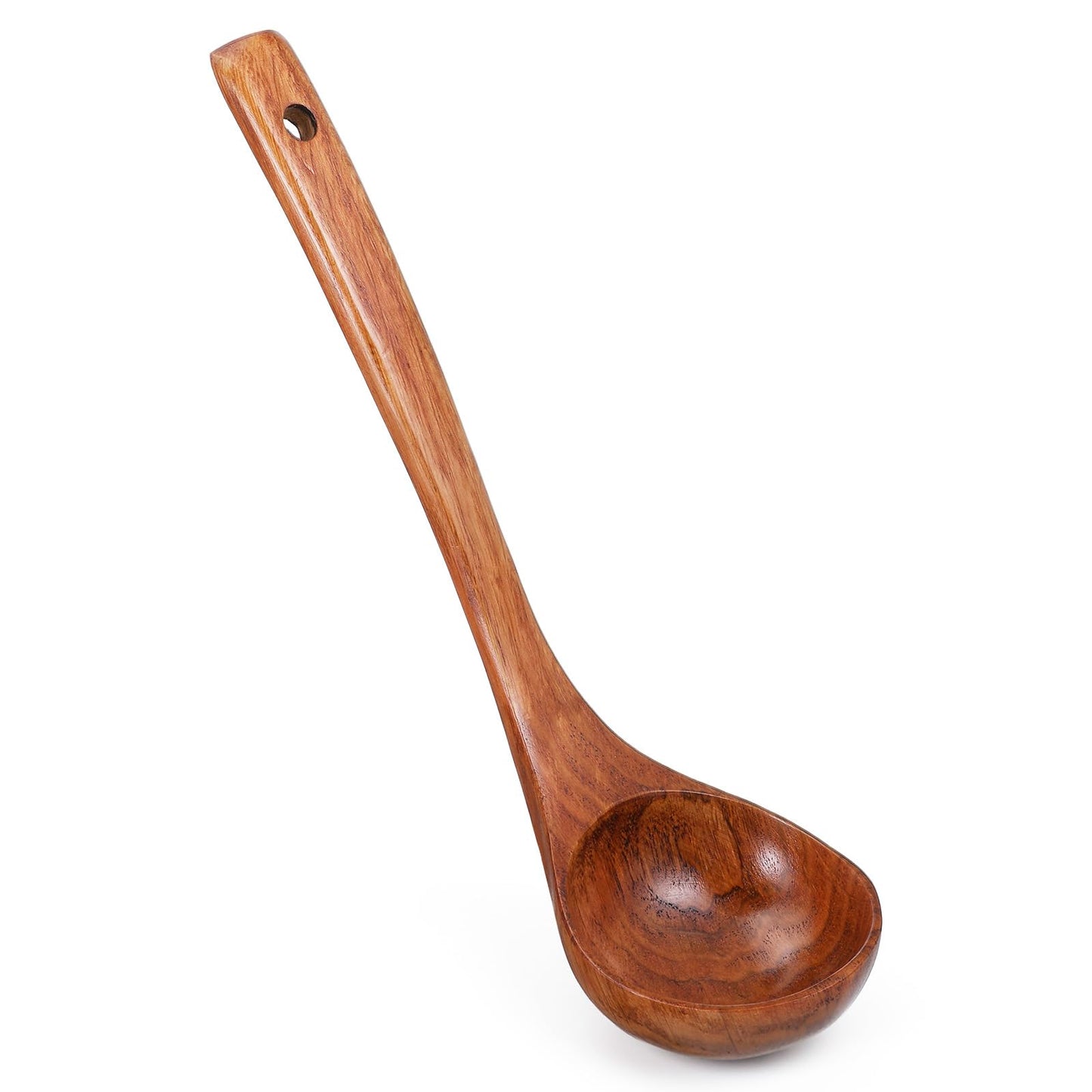 Wooden Ladle 11 Inch Long Handle Wood Soup Ladle Spoon Teak Wood Kitchen Utensil Natural Wooden Color