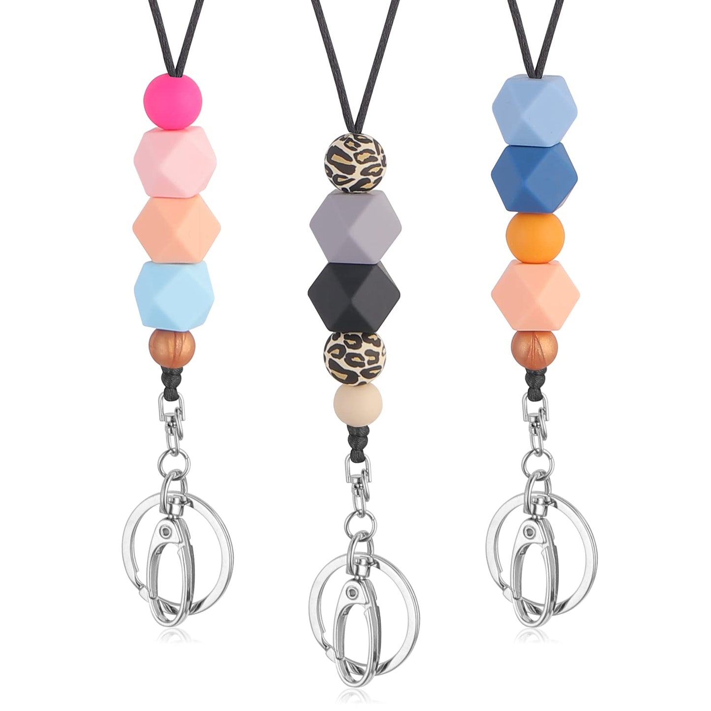 DIVINA VITAE 3PCS Teacher Lanyards for ID Holder - Silicone Beaded Badge Lanyard Retractable and Breakaway - Cute Boho Fashion Lanyard for Women, Nurse, Office, Students
