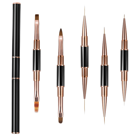 Lusofie 5pc Double-Ended Nail Art Brushes - Acrylic Nail Liner & Detail Brushes for Salon & Home DIY Manicure
