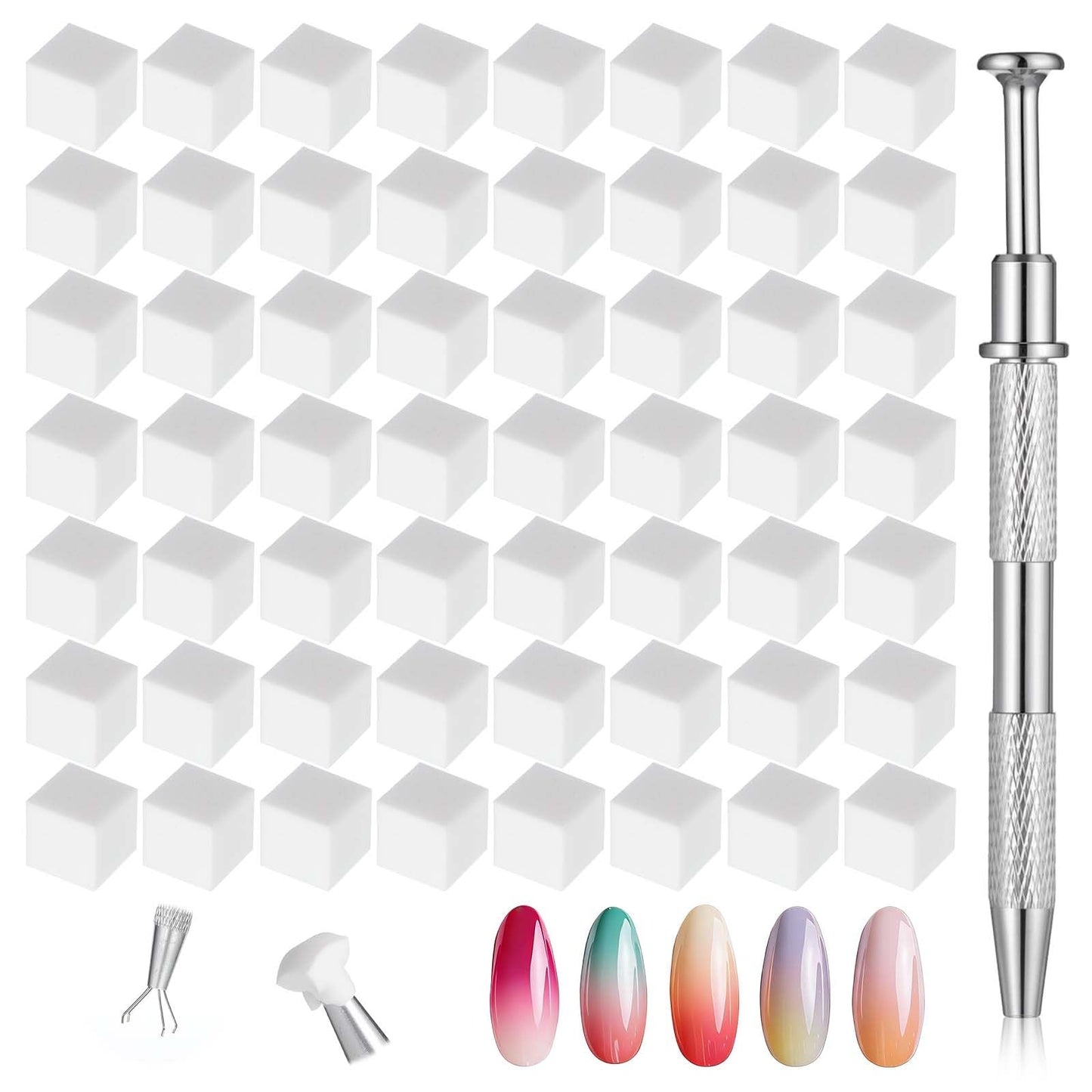 200 Pcs Nail Sponges for Ombre, Nail Art Spong with Grabbing Pen & Box