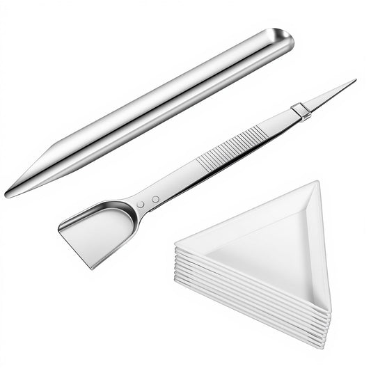 Fiyooau 12 Pcs Bead Scoop Set, Triangle Bead Sorting Tray Handy Craft Tweezers with Scoop Rhinestone Scoops, Jewelry Shovel Pick up Beading Tools