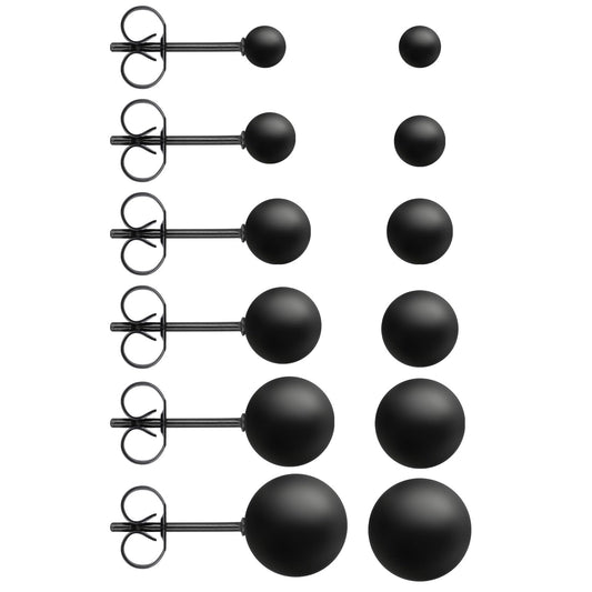 6 Pairs Stainless Steel Round Ball Stud Earrings Black Stud Earrings Tiny Stud Earrings Cartilage Earrings Helix Ear Piercing Earrings for Women Men (3 mm-8 mm)