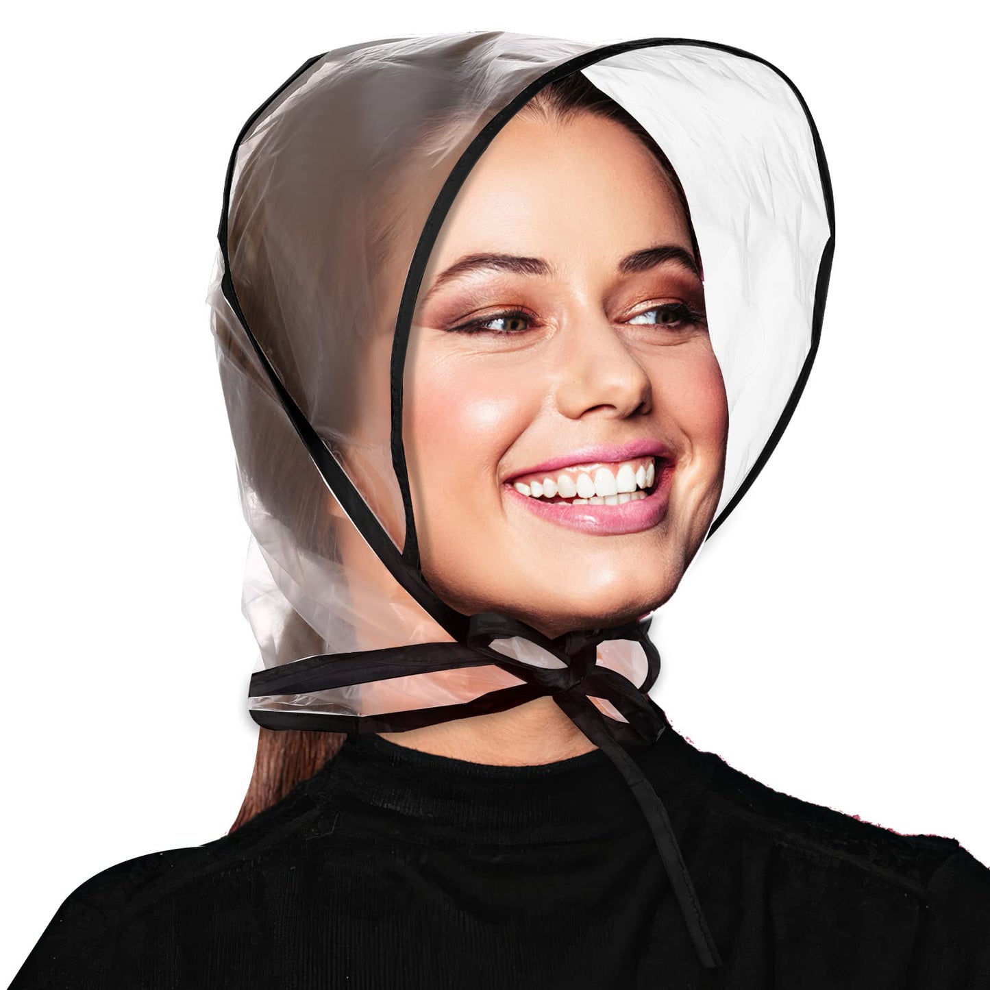 Lusofie 6 Pieces Rain Bonnet with Visor Clear Waterproof Rain Scarf Protect Hairstyle Plastic Rain Hats for Women Lady Rain Wear Black