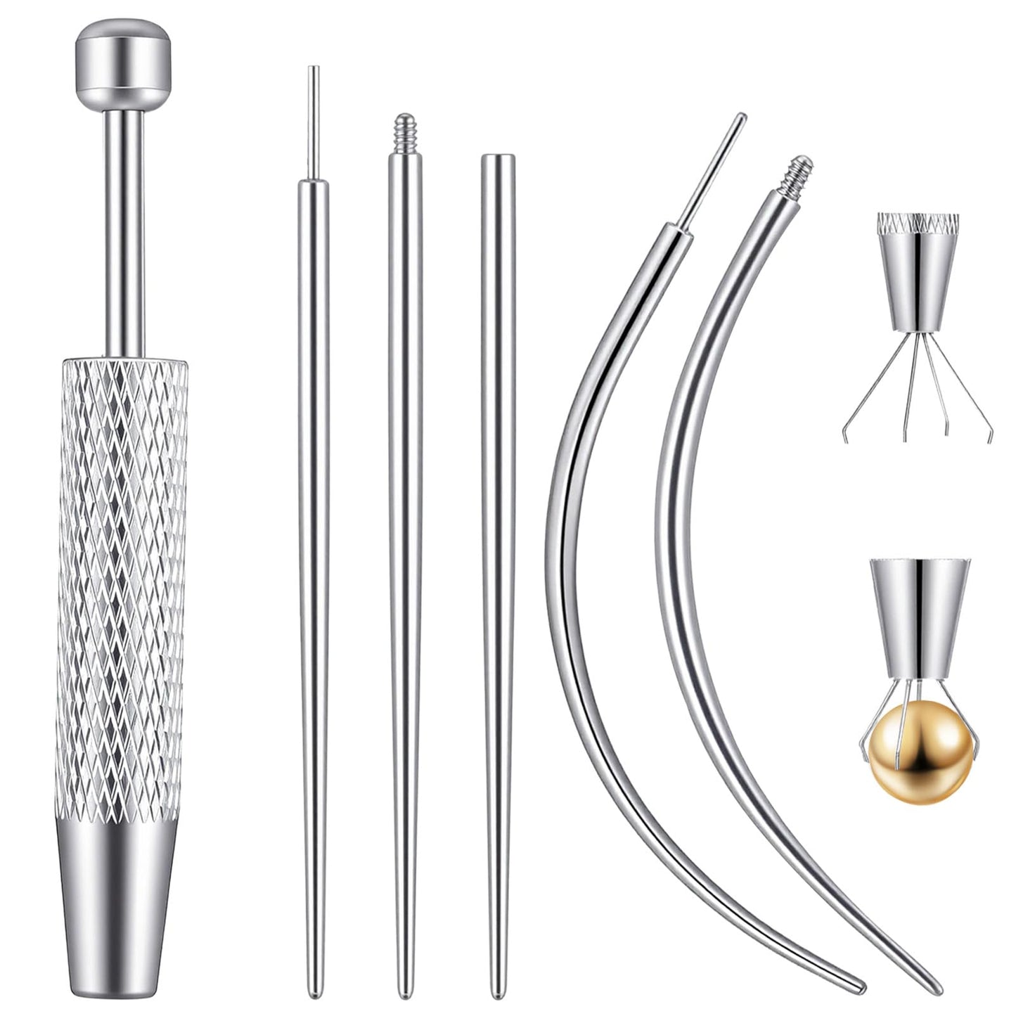 HaiFafafaing Piercing Tools For Changing Jewelry 16g 18g Piercing Taper Ball Grabber Tool Stainless Steel Flat Back Earrings Applicator Threadless Insertion Pin Body Piercings Kit For Ear Nose Lip
