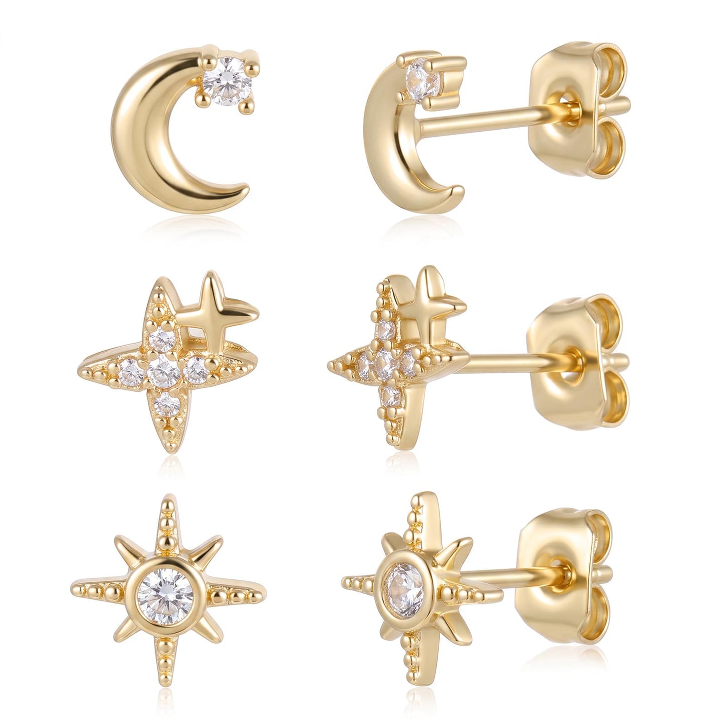 Star and Moon Earrings, Flat Back Stud Earrings, Halloween Statement