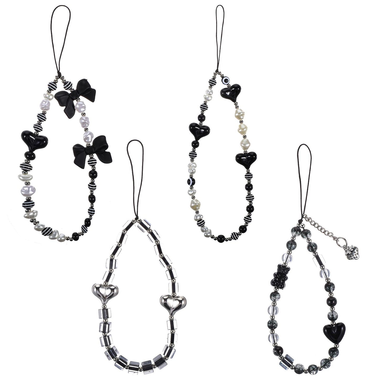 HaiFafafaing 4pcs Crystal Beaded Cute Phone Charms Strap for Women Acrylic Cell Phone Wrist Strap Goth Phone Bracelet Strap Aesthetic Y2K Cell Phone Lanyard for Camera Key Purse for Women