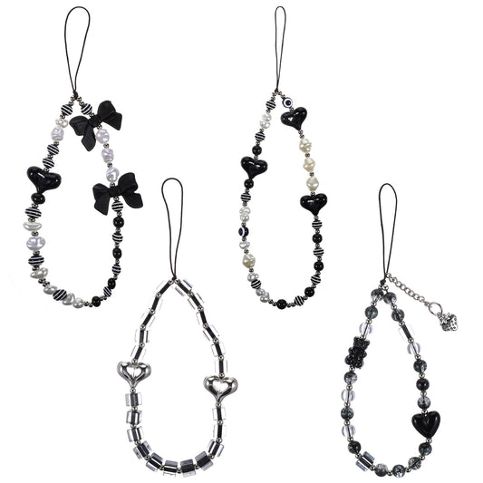 HaiFafafaing 4pcs Crystal Beaded Cute Phone Charms Strap for Women Acrylic Cell Phone Wrist Strap Goth Phone Bracelet Strap Aesthetic Y2K Cell Phone Lanyard for Camera Key Purse for Women