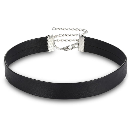 Telooco Black Choker Necklace Adjustable Leather Choker Necklace for Women Goth Punk Choker Collar Necklace 15mm Width