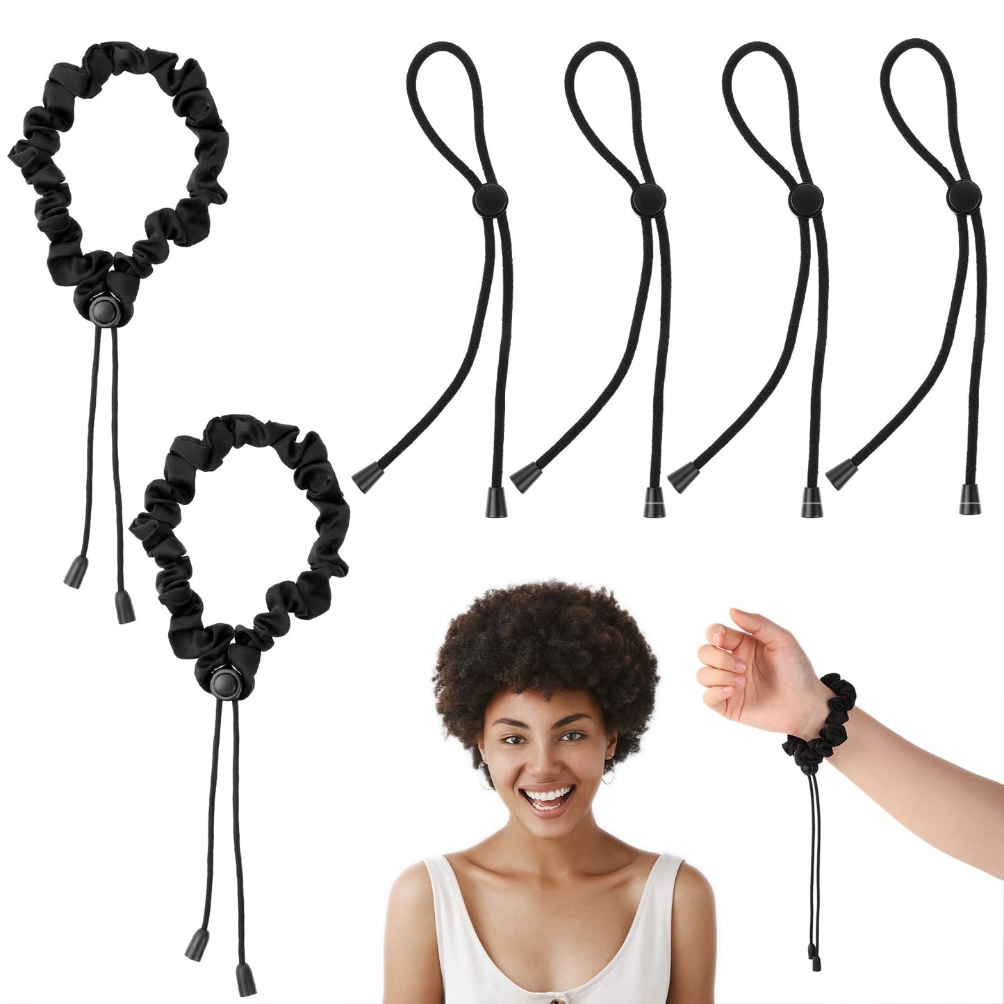 6Pcs Adjustable Hair Ties No Damage Hair Ties Satin Hair Tie Natural Hair Headbands for Afro Puff,Thick Hair,Dreadlock,Ideal Hair Accessories for Women