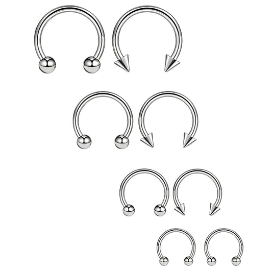 HaiFafafaing 8pcs Horseshoe Rings 16g Silver Septum Ring Jewelry Surgical Steel Horseshoe Hoop Earring Eyebrow Tragus Lip Rings Daith Helix Nose Piercing Septum Jewelry For Women Men