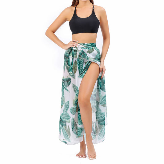 Yolev Sarong Coverups for Women Bikini Beach Dress Swimsuit Cover Ups Chiffon Sheer Long Skirt for Swimwear Ties Tie Side Long Skirt Cover-Up Set Boho Style Green Leaf Long Skirt