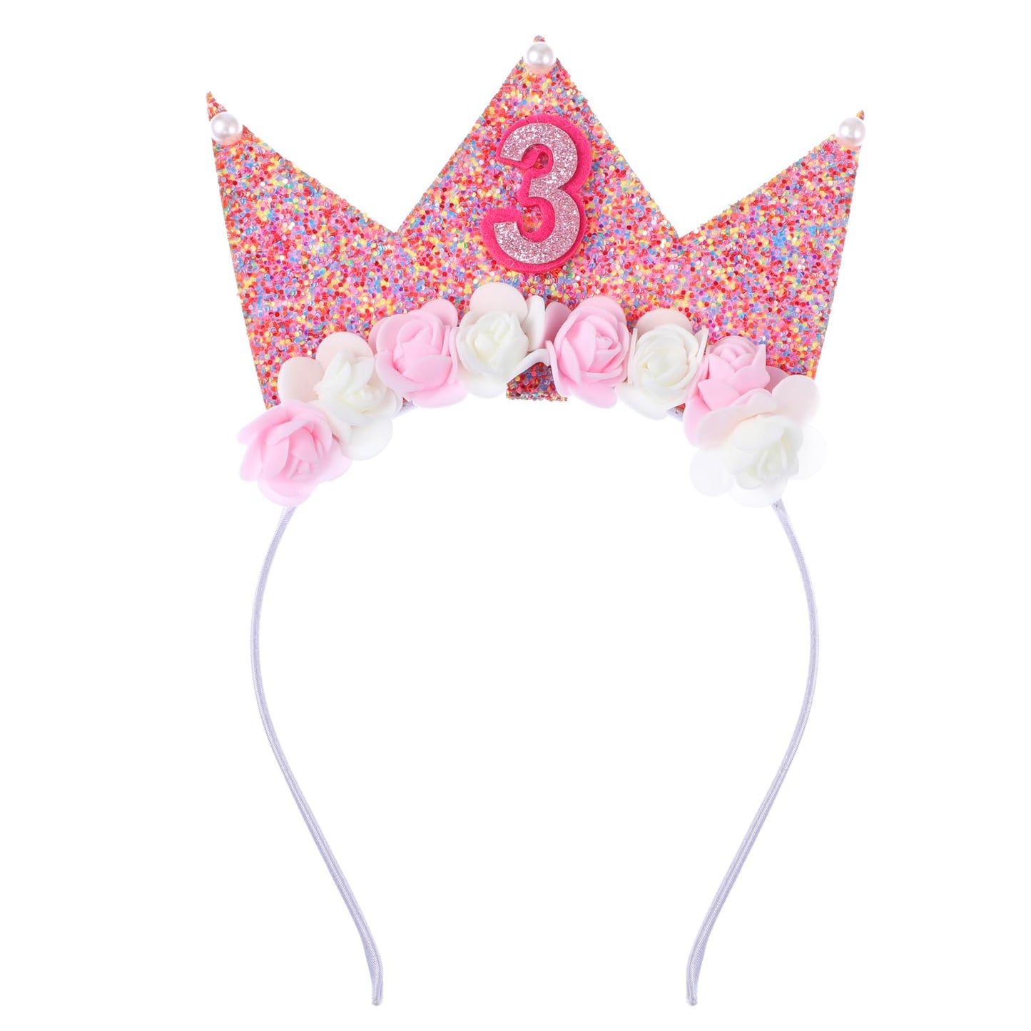 Yolev Birthday Crown Birthday Girl Headband Flower Birthday Tiara Birthday Decorations Girl Pink Hair Band Princess Tiara Headpiece Happy Birthday Party Decorations Accessory(3rd)