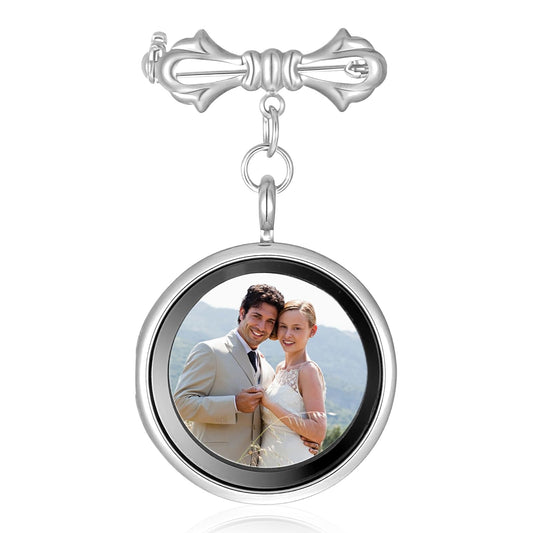 HaiFafafaing Wedding Bouquet Photo Charms Picture Charm Pendant DIY Pin Brooch Making Kit Round Bouquet Charms for Wedding Memory Funeral Graduation Gift (Silver)