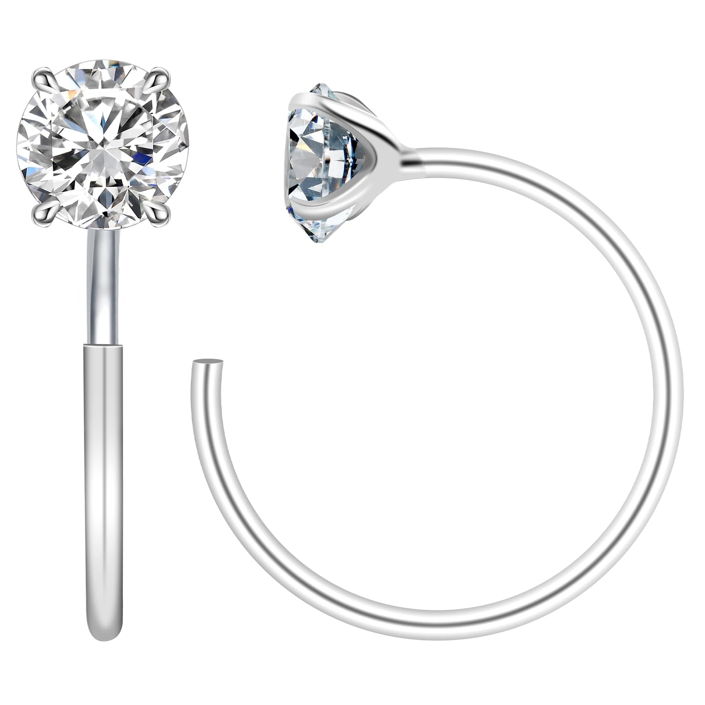 Lusofie 1Pair Half Hoop Earrings with Rhinestones Open Small Hoop Earrings Cartilage Earring 925 Silver C Hoop Earrings for Women(6mm/0.24inch)