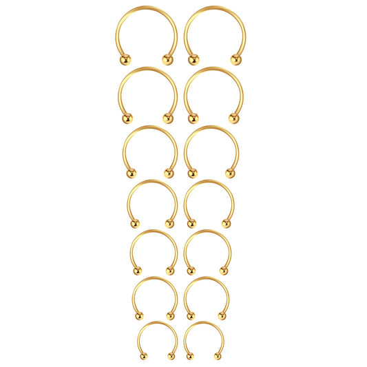 Yolev 14Pcs 6/7/8/9/10/12/14mm Surgical Steel Horseshoe Septum Nose Ring Hoop Set Piercing Jewellery Horseshoe Rings Earring Eyebrow Earring Hoop Lip Horseshoe Piercing for Women Men(gold)