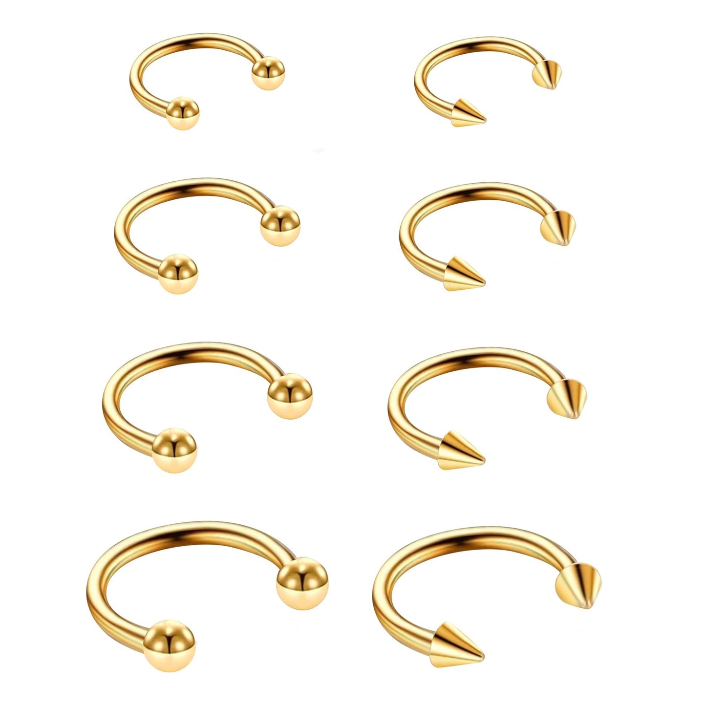 Yolev 16G Surgical Steel Nose Septum Horseshoe Hoop Earring Eyebrow Tragus Helix Lip Rings Stretching Kit Surgical Steel Horseshoe Gauges Piercing Kit for Women Men(Gold)