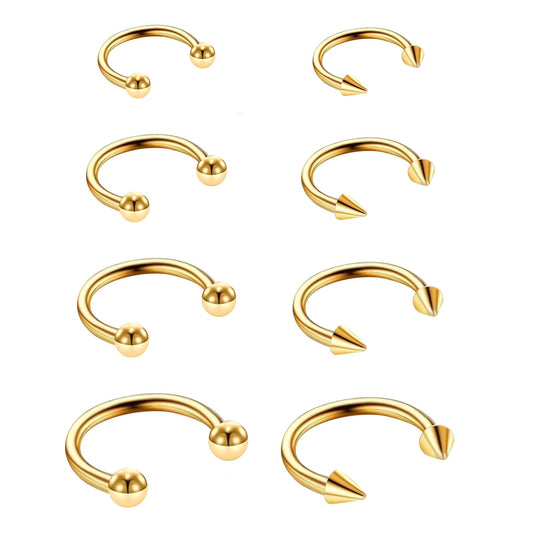 Yolev 16G Surgical Steel Nose Septum Horseshoe Hoop Earring Eyebrow Tragus Helix Lip Rings Stretching Kit Surgical Steel Horseshoe Gauges Piercing Kit for Women Men(Gold)