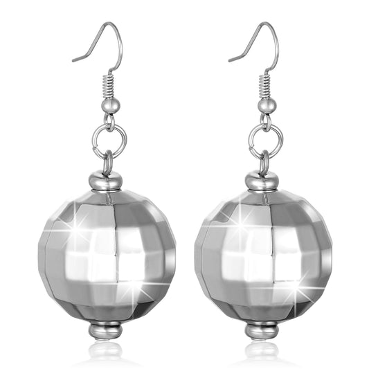 Disco Ball Earrings Silver Mirrorball Earrings 60'S 70'S Disco Earrings Disco Theme Party Costume Accessories for Women Girls