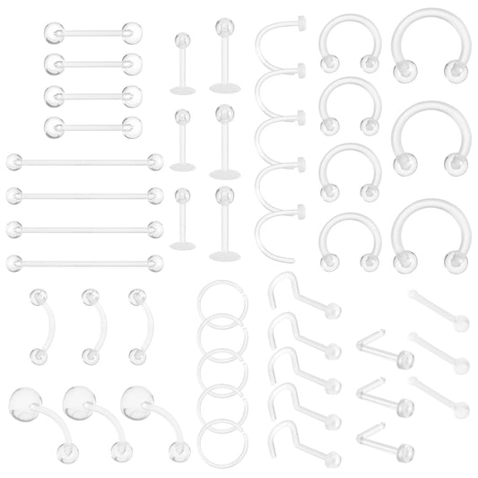 Lusofie 48Pcs Clear Nose Studs Clear Piercing Jewelry Acrylic Piercing Retainers Clear Lip Piercing for Nipple Tongue Nose Septum Eyebrow Belly Earrings Tragus Helix Cartilage