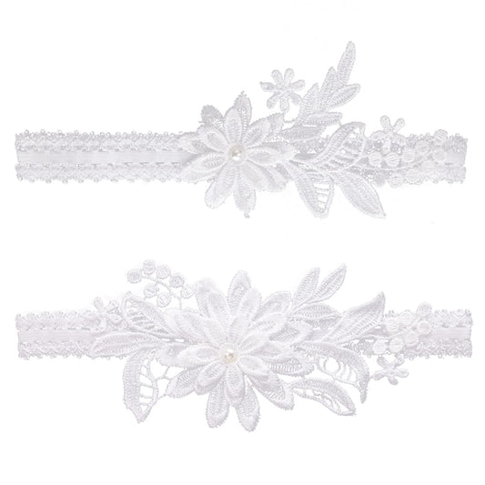 Lusofie 2Pcs Garters for Bride Wedding Women's Lace Floral Leg Garter Wedding Underwear Accessories for Women and Girls Wedding Garter Set for Bride (White)