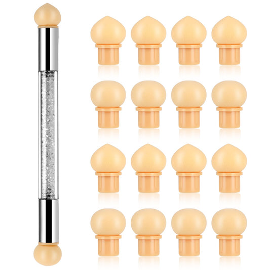 Nail Sponge 1Pcs Gel Nail Gradient Sponges Pen with 16Pcs Replaceable Nail Sponges for Ombre Double Head Brush Nail Art Acrylic Manicure DIY Tools