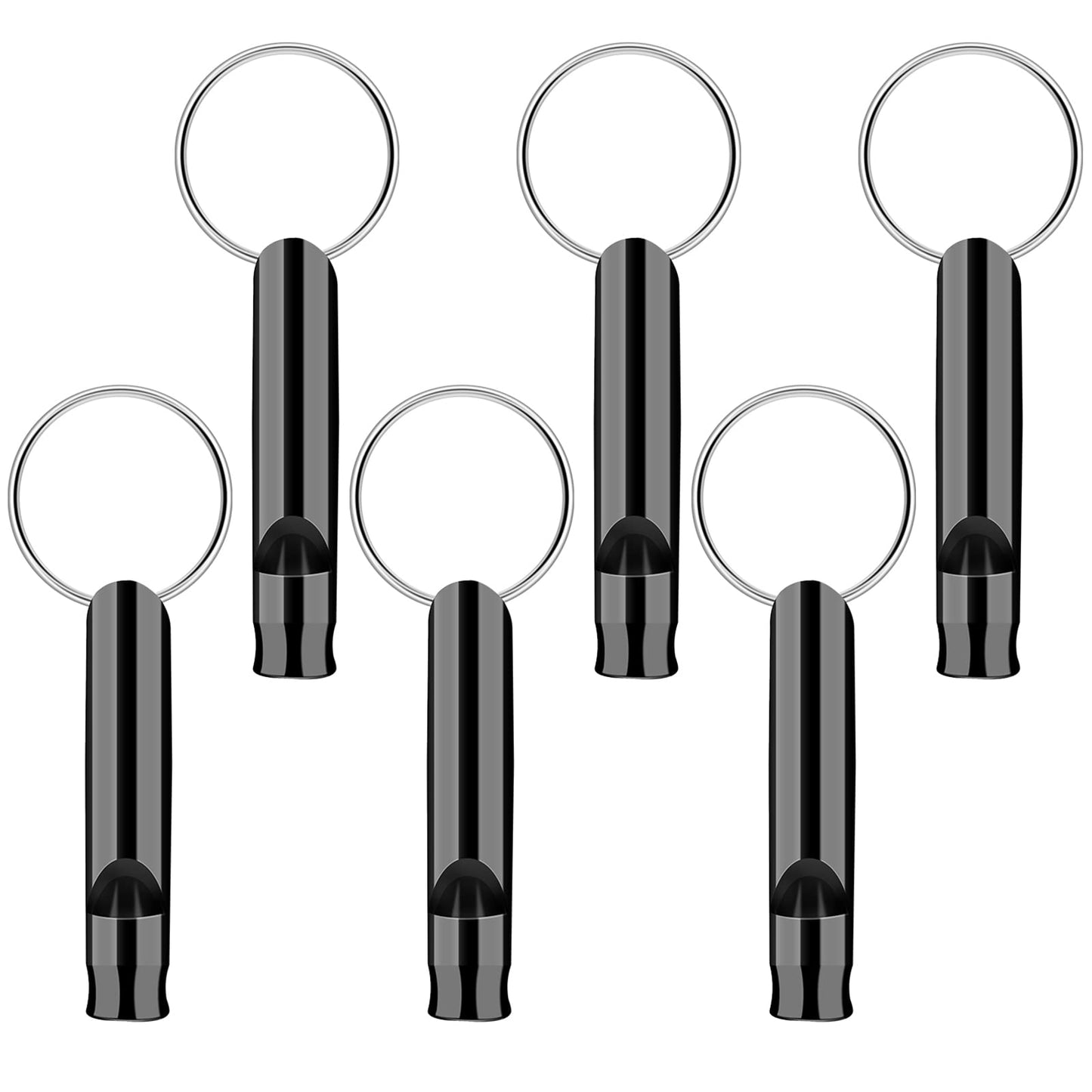 Yolev 6 Piece Aluminum Emergency Whistle with Lanyard Safety Survival Whistle for Wilderness Hiking Camping Training Outdoor Sports (Black)