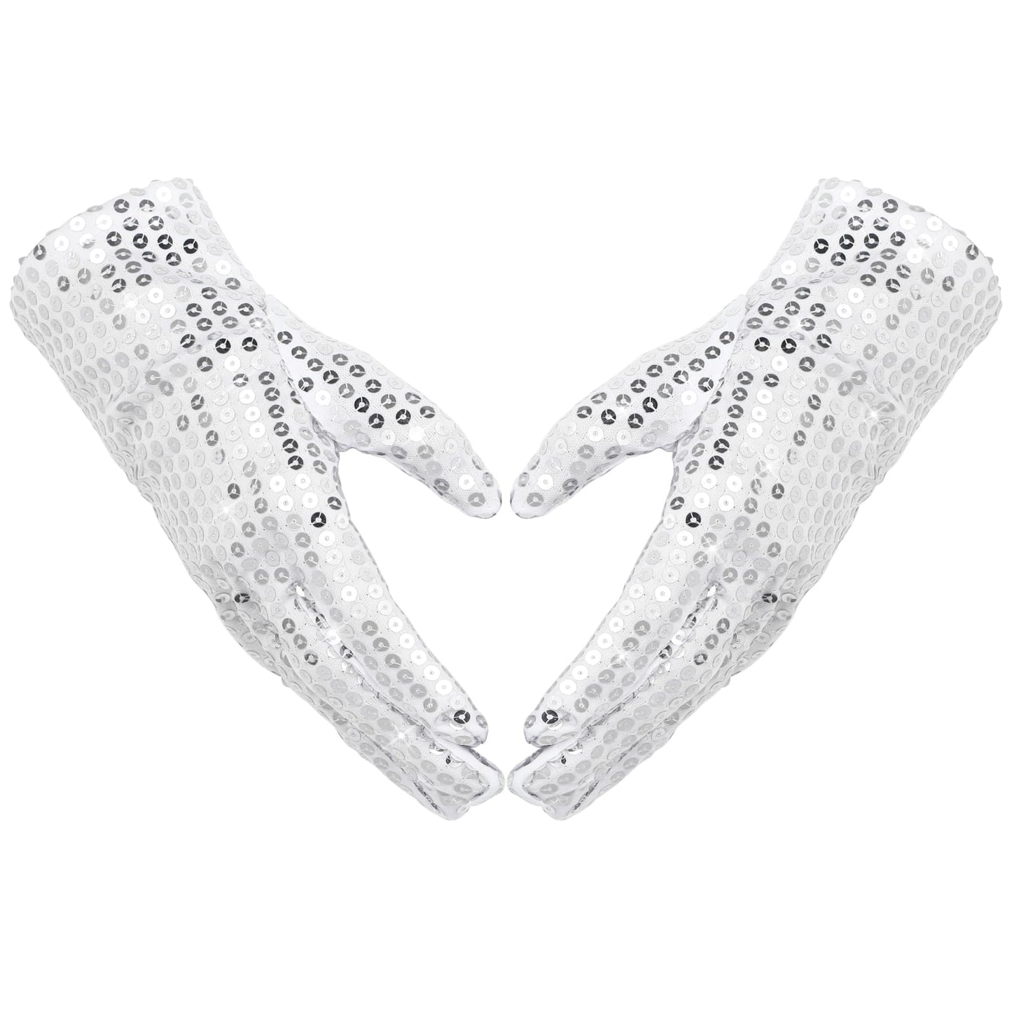 1 Pairs Silver Sequin Gloves Glitter Gloves Women Fashion Sparkly Sequin Dance Gloves Classic Masquerade Short Gloves Halloween Cosplay Dress up Gloves Costume Rhinestone Gloves for Adults