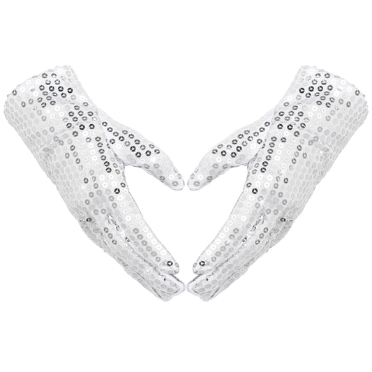 1 Pairs Silver Sequin Gloves Glitter Gloves Women Fashion Sparkly Sequin Dance Gloves Classic Masquerade Short Gloves Halloween Cosplay Dress up Gloves Costume Rhinestone Gloves for Adults