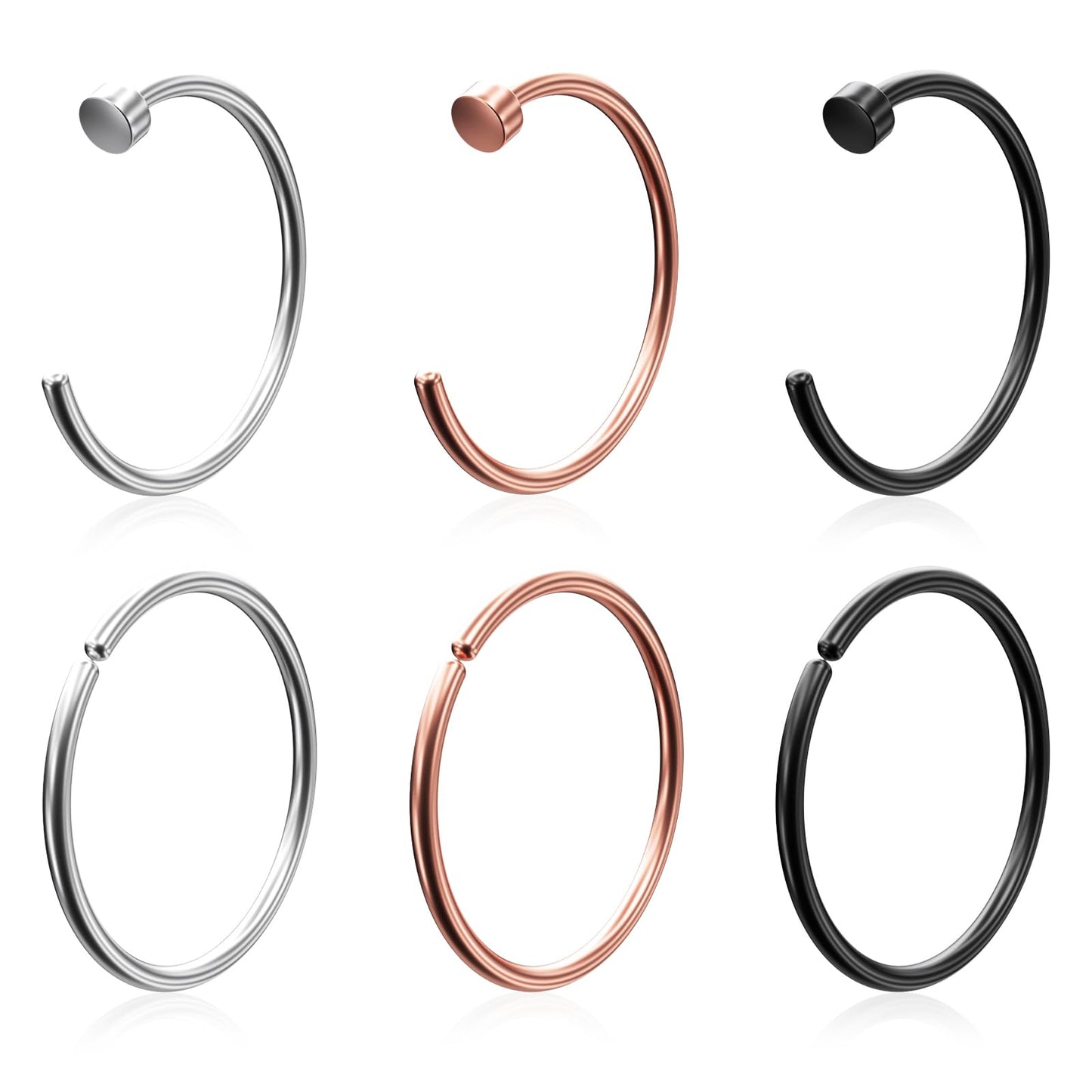 Yolev 6Pcs Fake Nose Rings Hoops Surgical Steel Simple Half Hoop Nose Ring Nose Septum Eyebrow Lip Ear Body Piercing for Faux Lip Septum Nose Ring Set