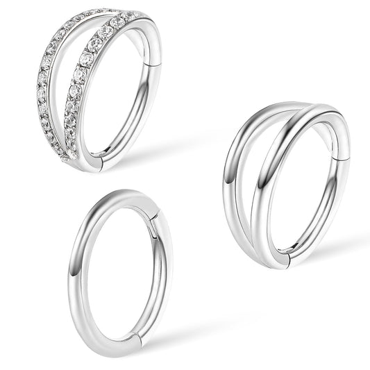 Lusofie 3Pcs Silver Hinged Hoop Earring Nose Ring Hoop Surgical Steel 18G Clicker Earring Hoops Piercing Jewelry for Women Men(1x 8MM)