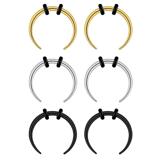 Yolev 6Pcs 16G Pincher Septum Rings C Shape Buffalo Stainless Steel Horseshoes Nose Ring Silver Black Gold Septum Rings Septum Jewelry
