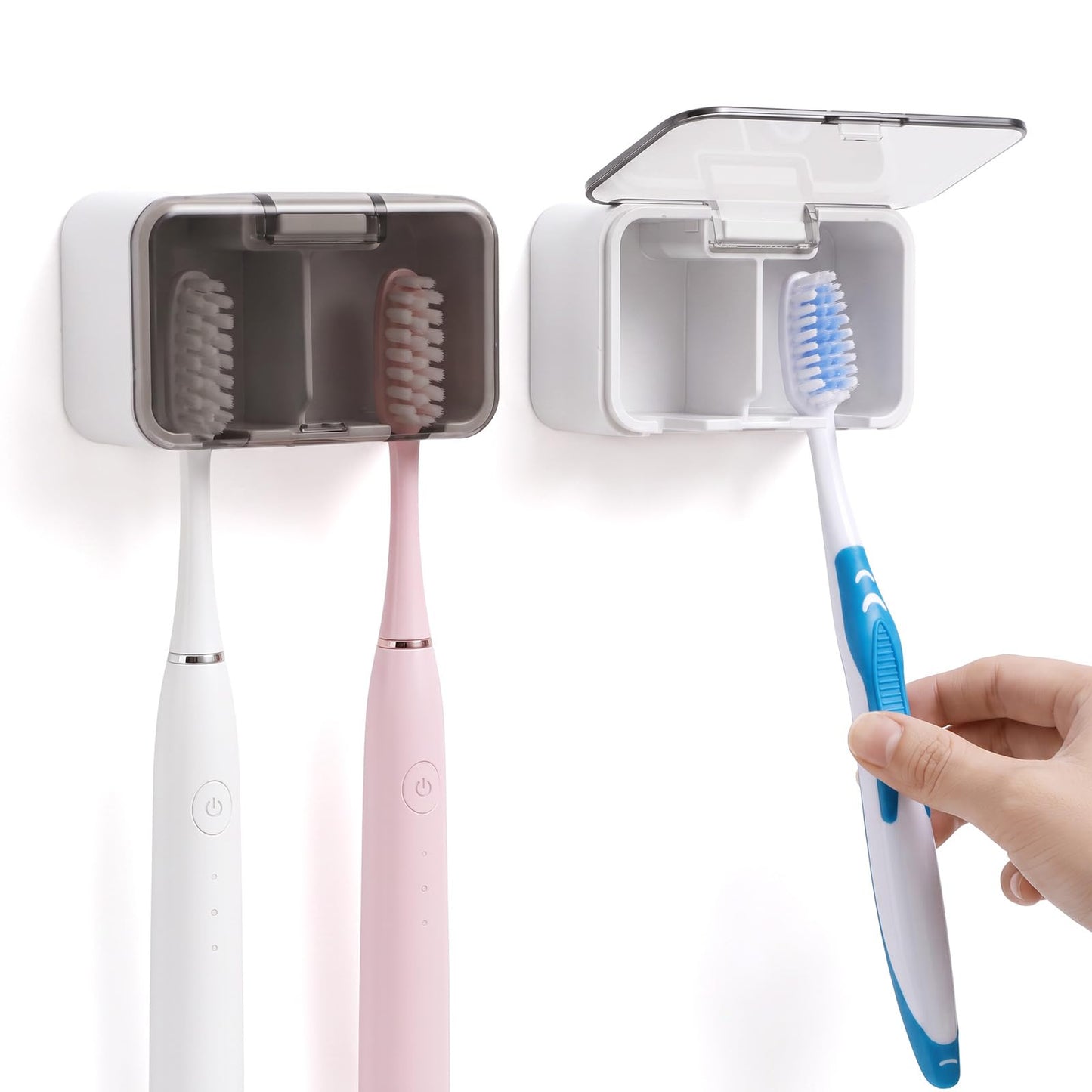 2Pcs Toothbrush Holder Wall Mounted 2 Slots Adhesive Toothbrush Wall Holder