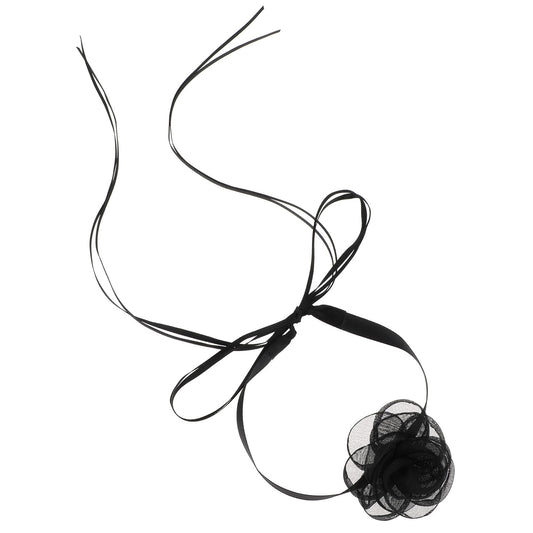 Black Flower Choker Camellia Flower Lace-up Necklace Choker Necklace for Women Lace Lacing Clavicle Chain Sexy Long Ribbon Floral Neckband Choker Vintage Collar Choker Necklace for Women Girls