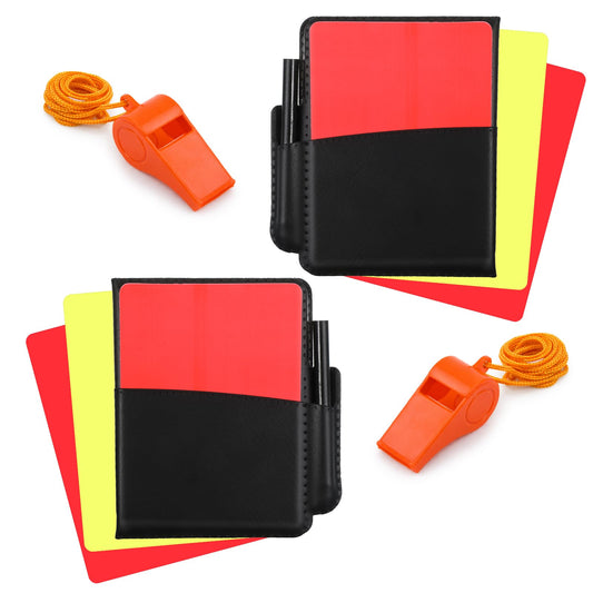 Gemoioio Soccer Referee Kit with Red & Yellow Cards, Leather Wallet & Scorebook - Complete Officiating Set for Coaches, Referees, Youth Games & Tournaments （2 set）