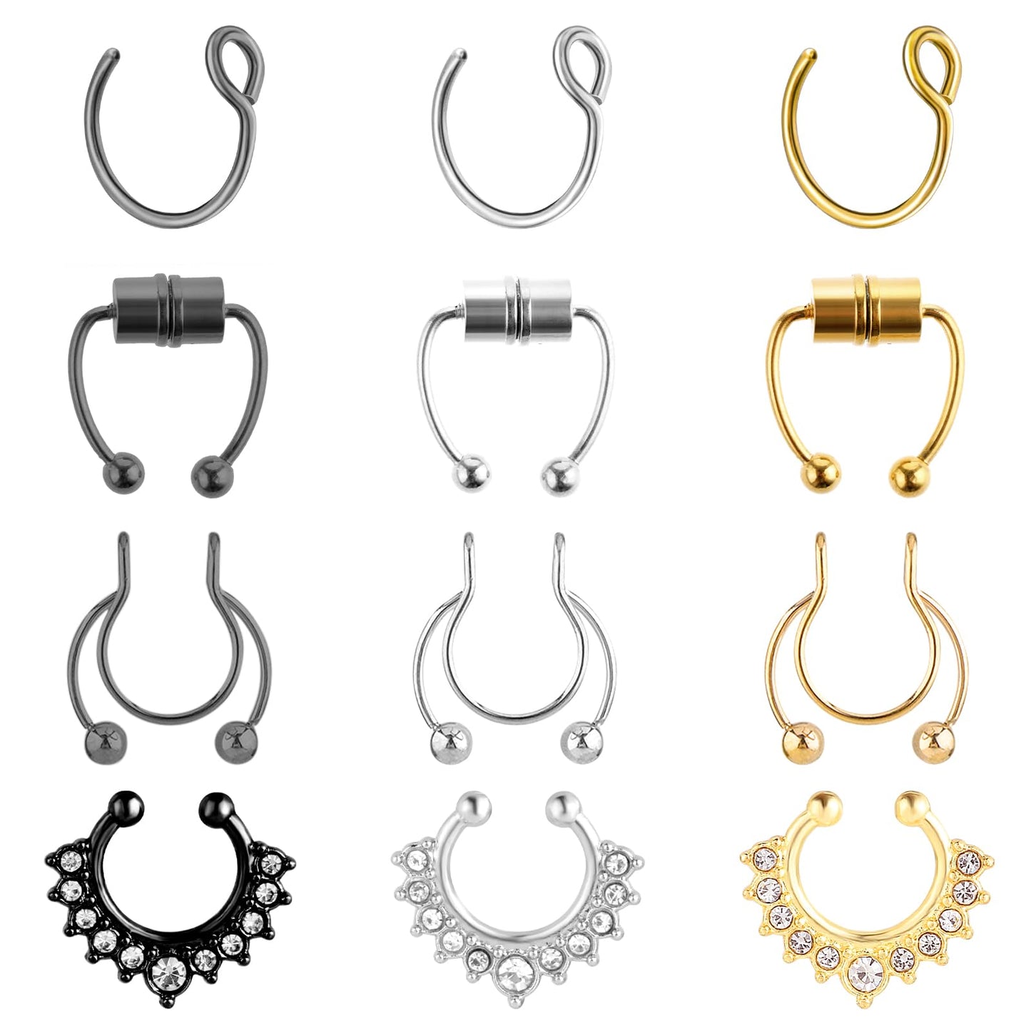 Tucnoeu Fake Nose Ring Fake Septum Fake Nose Hoop Fake Nose Rings for Women Fake Septum Piercing Faux Nose Rings Fake Lip Ring Fake Helix Earring