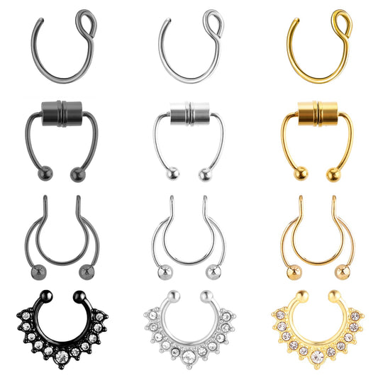 Tucnoeu Fake Nose Ring Fake Septum Fake Nose Hoop Fake Nose Rings for Women Fake Septum Piercing Faux Nose Rings Fake Lip Ring Fake Helix Earring
