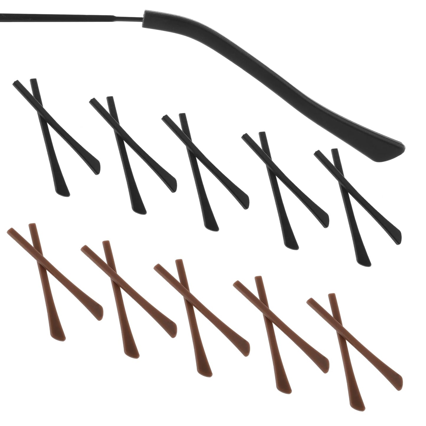 Eyeglass End Tips Soft Silicone Eyeglass Replacement Temples Anti-Slip Ear Sock Pieces Tube Sleeve for Thin Metal Eyeglass Temple (10 Pairs, Black + Brown)