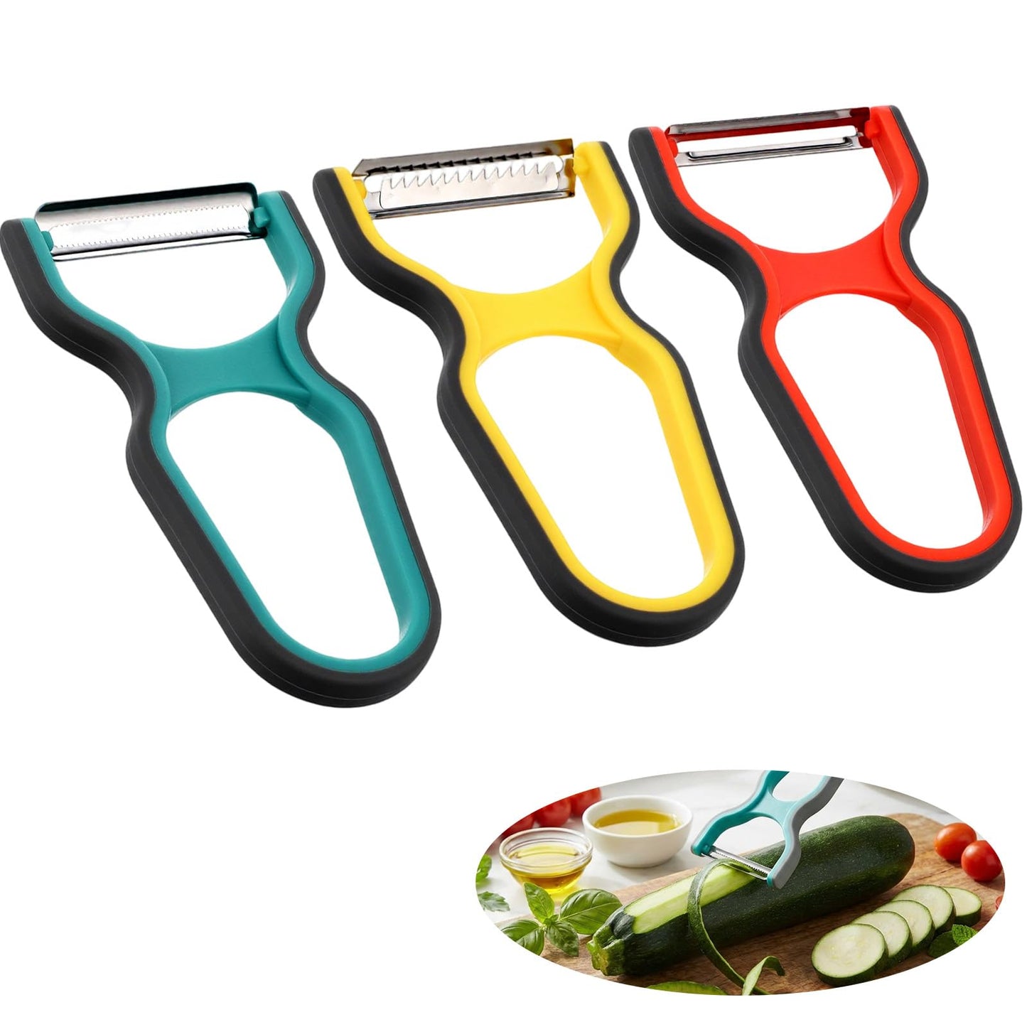 3 Pcs Peeler Set, Straight, Serrated, Julienne Peelers, Stainless Steel Blades Ergonomic Handles Peelerz For Fruits Vegetables