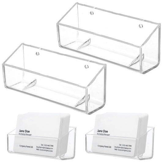 Fiyooau 2 Pack Acrylic Business Card Holder, 1 Slot Wall Mount or Desktop Business Card Holder, Clear Name Cards Display Stand for Office Home Exhibition, Fits 40-60 Cards