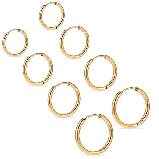 Small Hoop Earrings Set, 8 Pcs Surgical Steel Hoop Earrings, 10/12/14/16mm Silver Hoop Earrings Men, Hypoallergenic Hoop Earrings for Men Women Boys Girls(Gold)