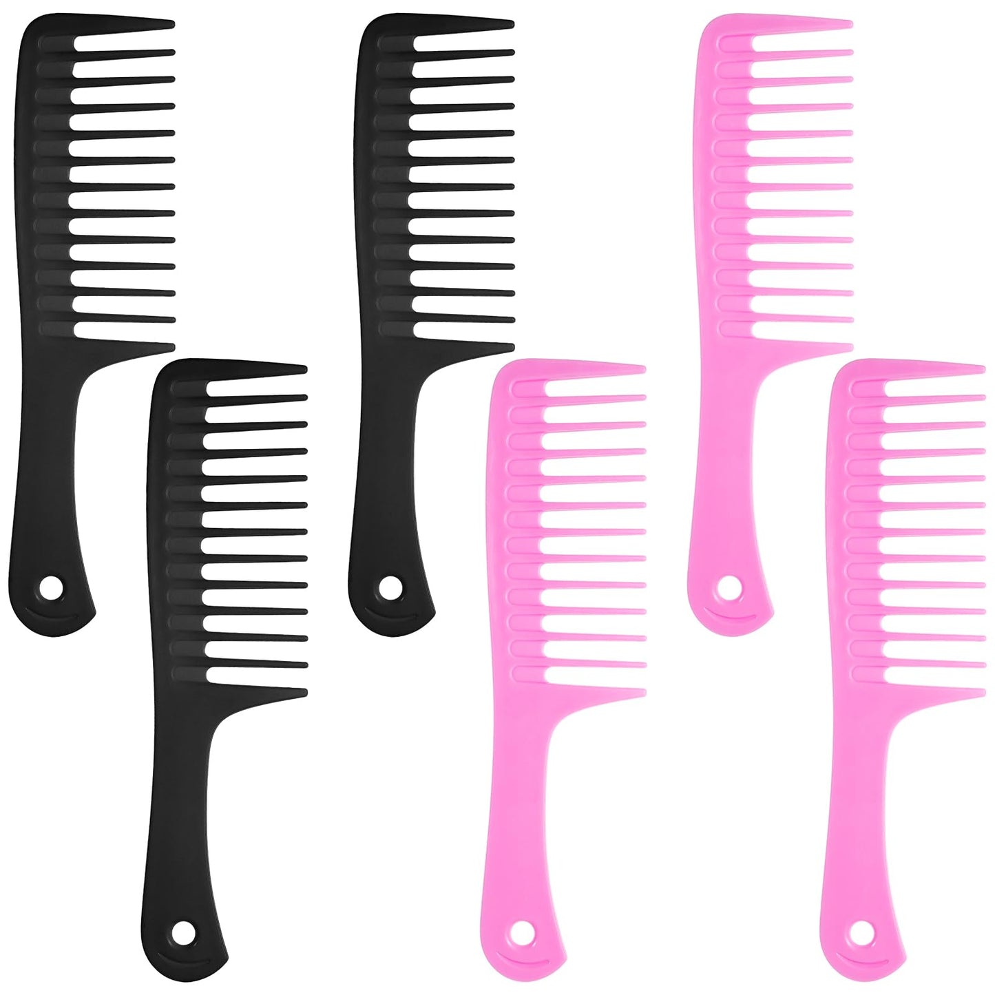 6Pcs Large Tooth Comb Wide Tooth Comb for Curly Hair Detangling Comb Big Tooth Combs for Women Wet Dry Hair(Black, Pink)