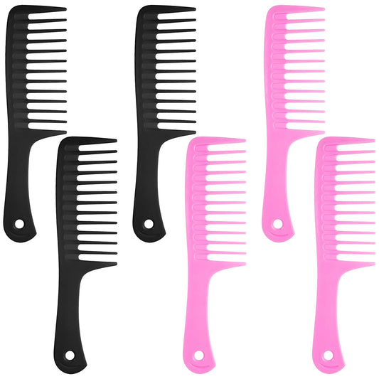 6Pcs Large Tooth Comb Wide Tooth Comb for Curly Hair Detangling Comb Big Tooth Combs for Women Wet Dry Hair(Black, Pink)