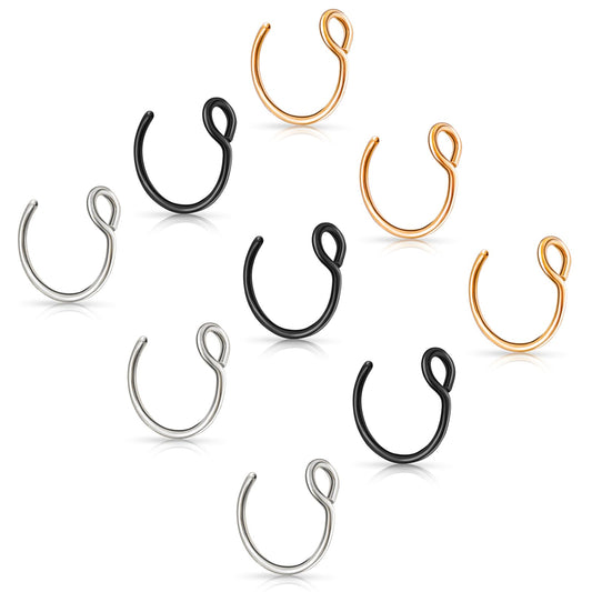 Lusofie 9Pcs Fake Nose Rings Clip on, Fake Lip Rings Nose Hoop Rings Stainless Steel Fake Septum Ring Clip On Nose Lip Ring for Women Men Girls