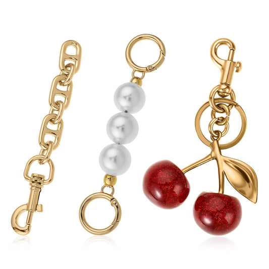 Tucnoeu Cherry Bag Charm Women Cherry Charm for Purse,Glitter Resin and Metal Accessories for Purses Keychain Bag Charms（with Extender Strap）