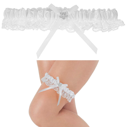 Telooco Garter for Bride, Wedding Garter, White Bow Lace Bridal Garters for Bride, Wedding Party Prom,Gifts Bridal Weddings Accessories