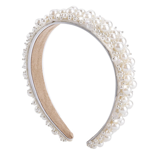 Yolev Women's Pearl Headbands White Faux Pearl Hairbands Bridal Beaded Hair Hoop Wedding Headpieces Hair Styling Accessories for Women and Girls