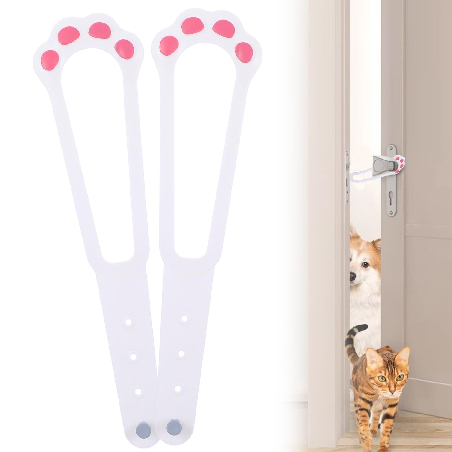 HekouJiub 2 Pcs Cat Door Latch, Cat Door Stopper Pet Latch to Keep Dog Out of Litter Box,Adjustable Size Strap, Easy to Install, White