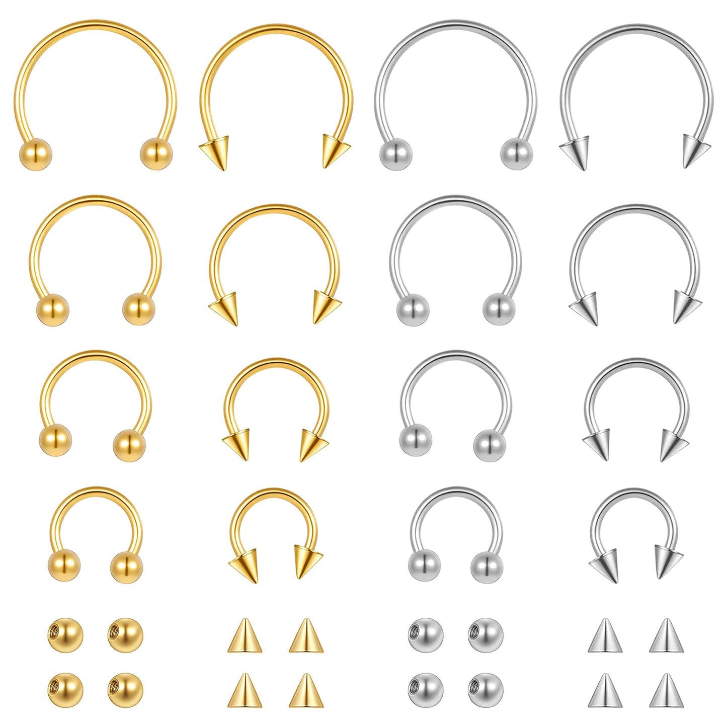 Yolev 16pcs Horseshoe Nose Ring 16g Hinged Seamless Nose Ring Hoop Earring Stainless Steel Horseshoe Septum Rings Septum Piercing Jewelry Helix Daith Tragus Cartilage Earring For Women Men