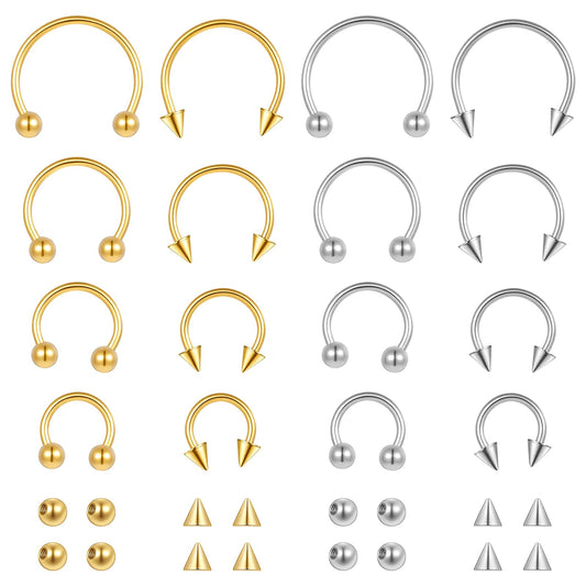 Yolev 16pcs Horseshoe Nose Ring 16g Hinged Seamless Nose Ring Hoop Earring Stainless Steel Horseshoe Septum Rings Septum Piercing Jewelry Helix Daith Tragus Cartilage Earring For Women Men